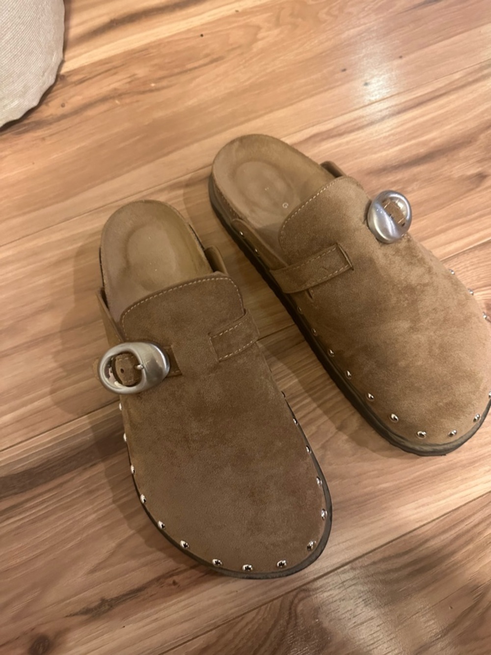 ASOA Suede Slip-On Clog Mules with Silver Buckle 8-8.5 woman